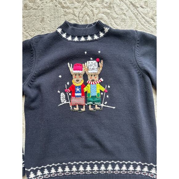Vintage Women's Holiday Sweater Reindeer 100% Cotton Navy Blue – Size Small - Picture 6 of 6